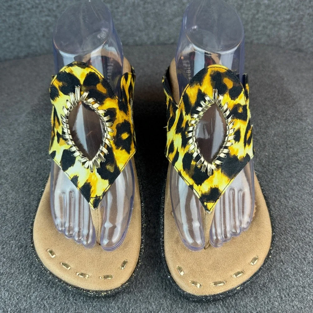Modzori Reversibles Leopard Black Wedge Sandals Thong Women's Size 9
